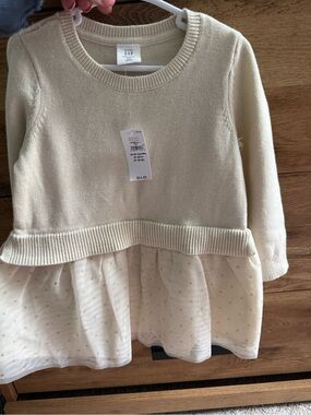 GAP Cream Knit Dress with Polka Dot Tulle Skirt